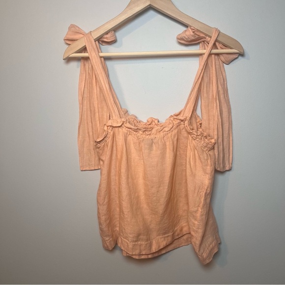 J.Crew Tie-shoulder Linen Tank Top Size L peach pink -Summer Boho Vacation Beach - Picture 3 of 7